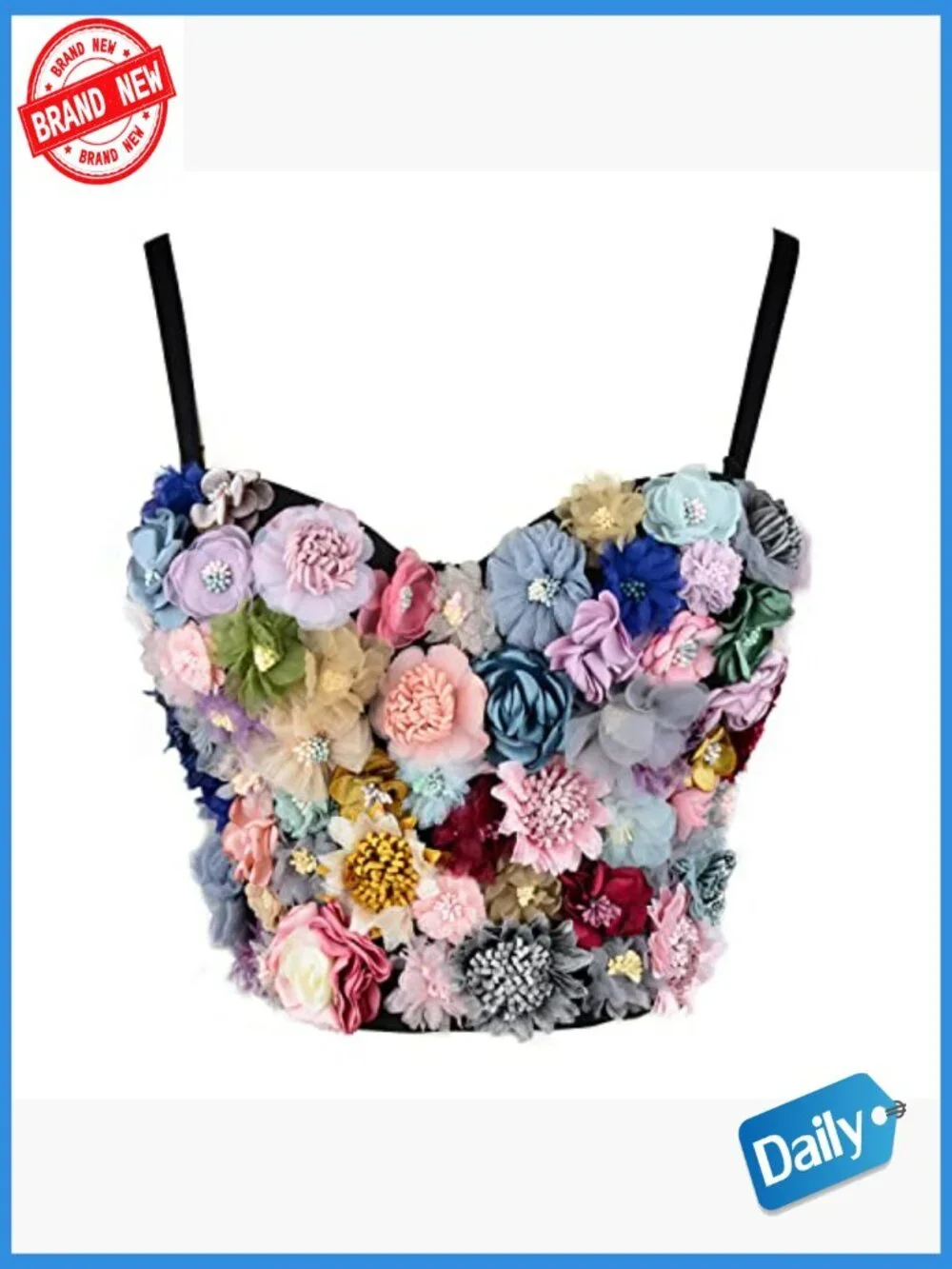 3D Floral Bustier Crop Top Wedding Party Club Bra Tops